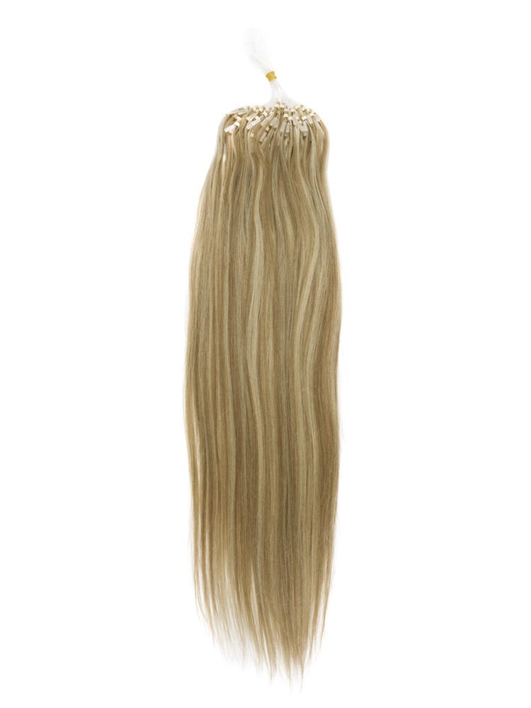 Remy Micro Loop Hair Extensions 100 Strands Silky Straight Golden Brown/Blonde(#F12/613)