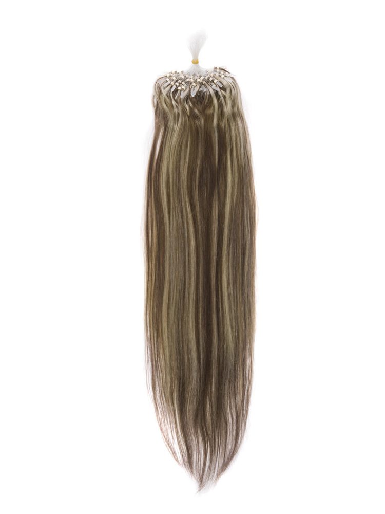 Micro Loop Human Hair Extensions 100 Strands Silky Straight Chestnut Brown/Blonde(#F6/613)
