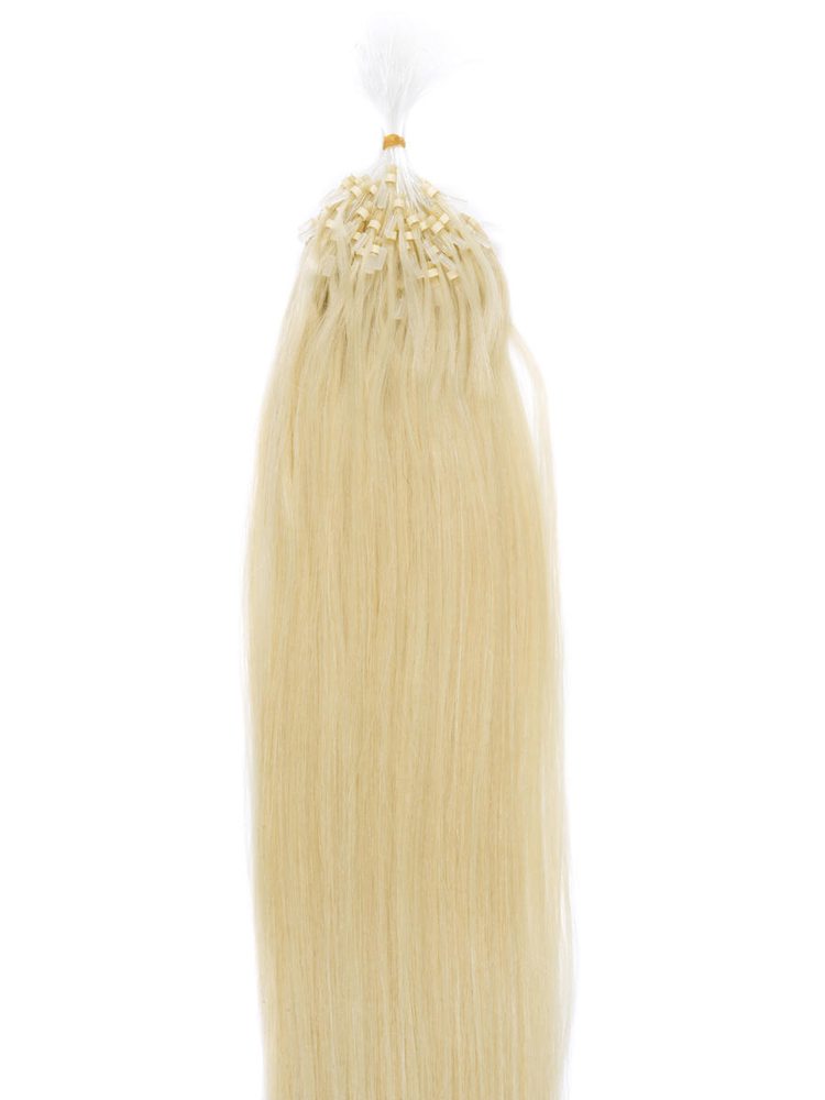 Remy Micro Loop Hair Extensions 100 Strands Silky Straight Bleach White Blonde(#613)