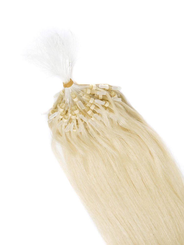 Remy Micro Loop Hair Extensions 100 Strands Silky Straight Bleach White Blonde(#613) - Zever Hair 3