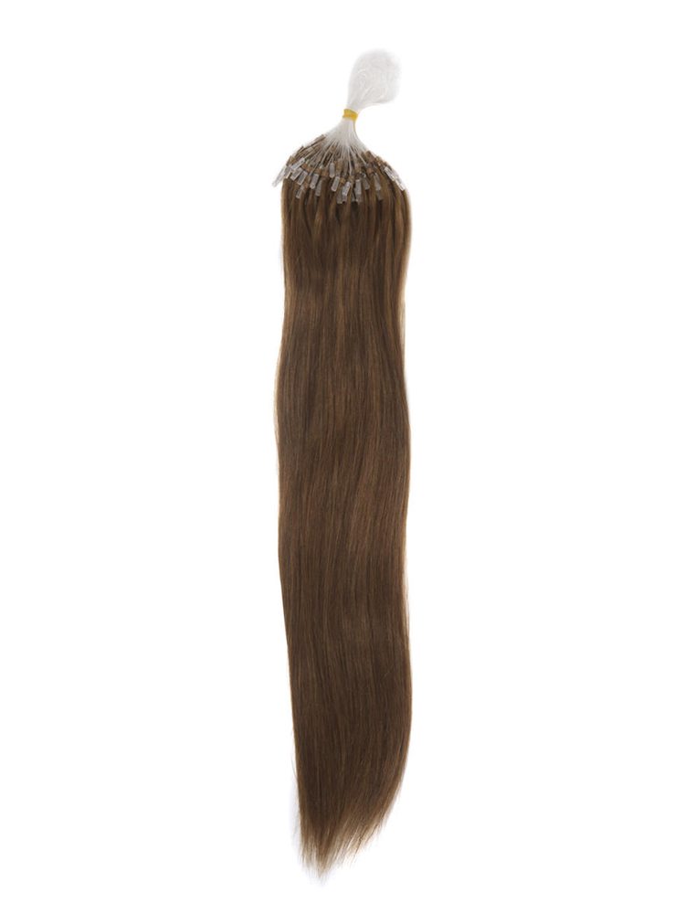 Human Micro Loop Hair Extensions 100 Strands Silky Straight Light Chestnut(#8)