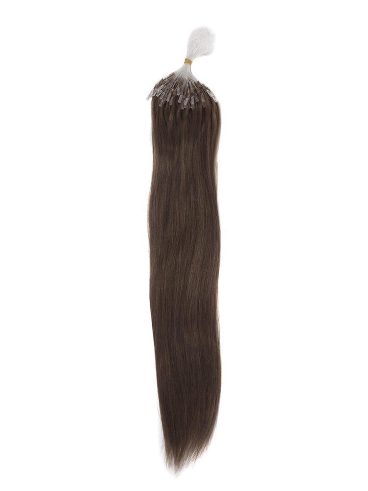 Micro Loop Human Hair Extensions 100 Strands Silky Straight Medium Brown(#4)