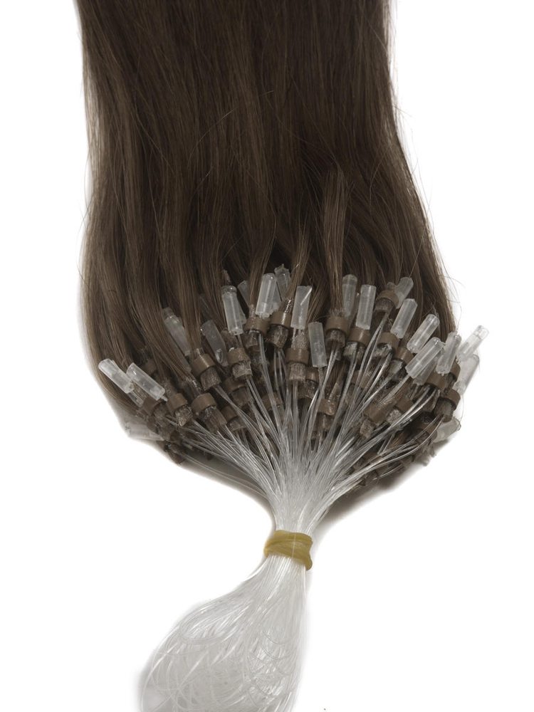 Micro Loop Human Hair Extensions 100 Strands Silky Straight Medium Brown(#4) - Zever Hair 3