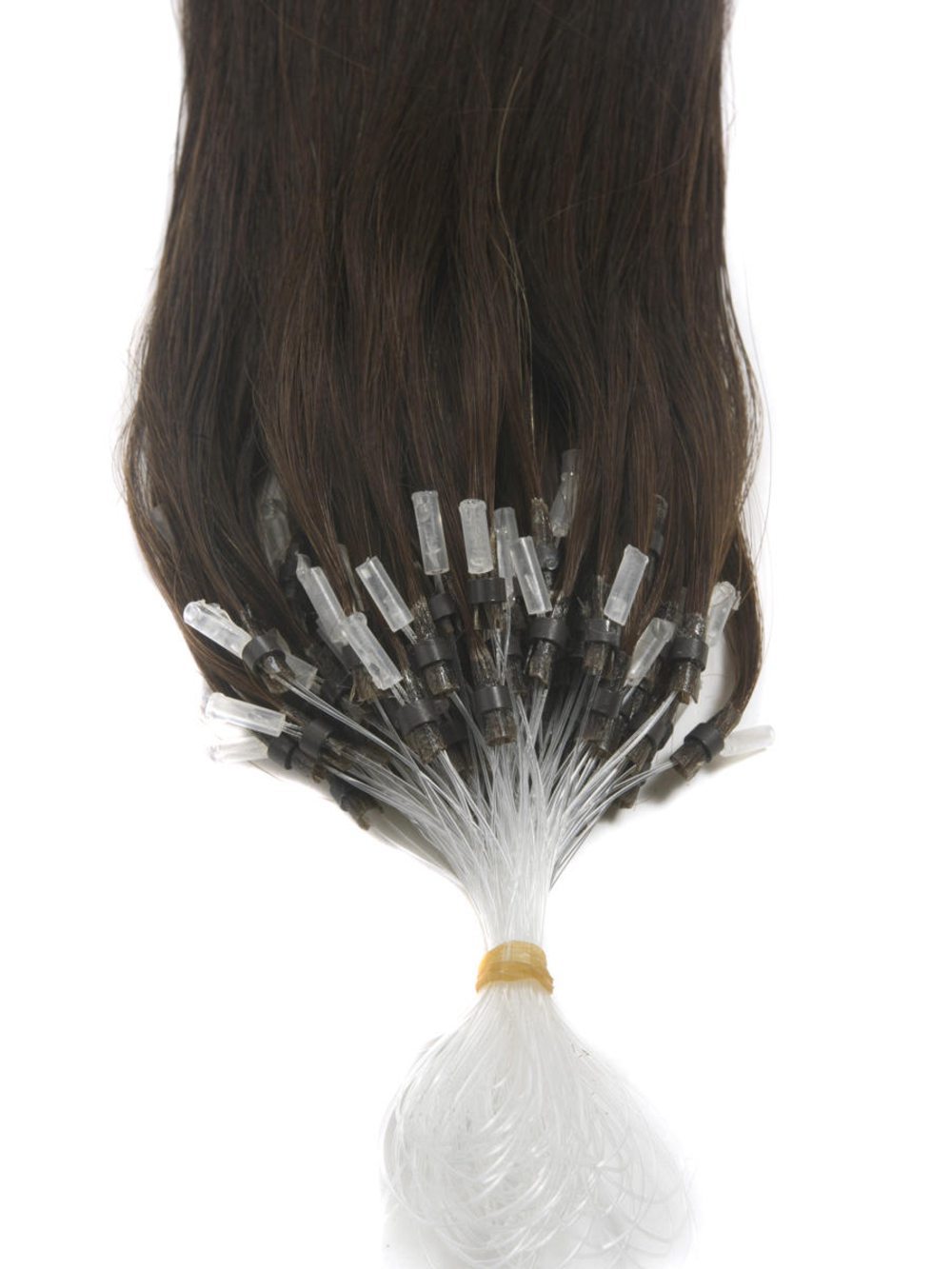 Remy Micro Loop Hair Extensions 100 Strands Silky Straight Dark Brown(#2) - Zever Hair 3