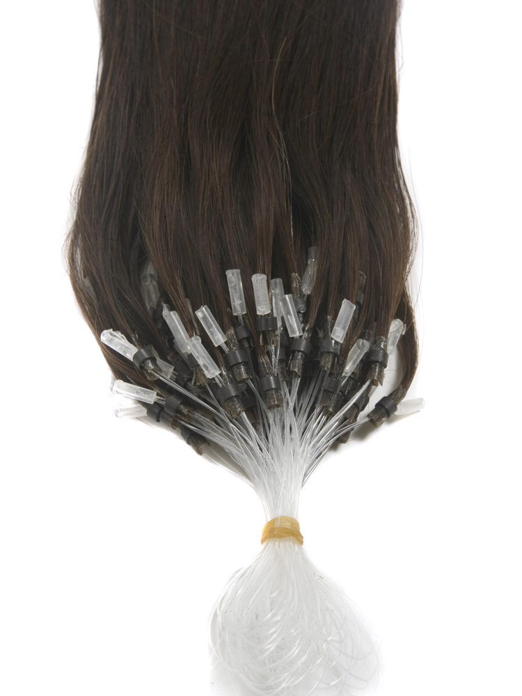 Remy Micro Loop Hair Extensions 100 Strands Silky Straight Dark Brown(#2) - Zever Hair 3