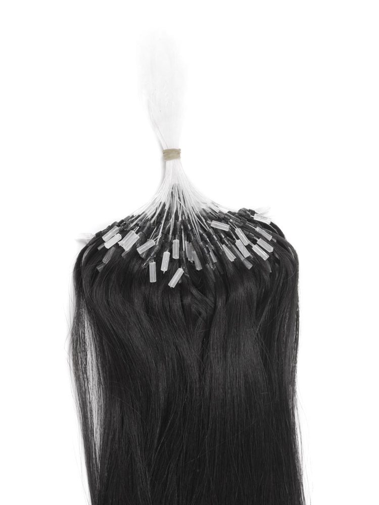 Micro Loop Human Hair Extensions 100 Strands Silky Straight Natural Black(#1B)