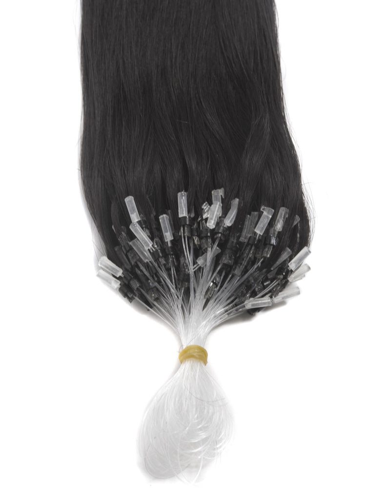 Micro Loop Human Hair Extensions 100 Strands Silky Straight Natural Black(#1B) - Zever Hair 2