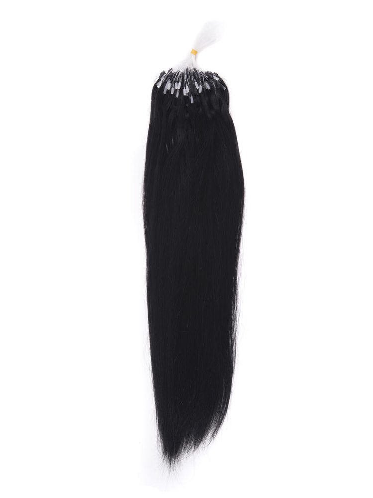 Remy Micro Loop Hair Extensions 100 Strands Jet Black(#1) Silky Straight