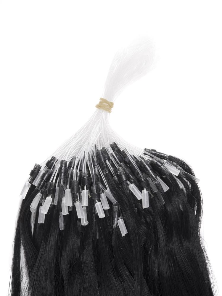 Remy Micro Loop Hair Extensions 100 Strands Jet Black(#1) Silky Straight - Zever Hair 2