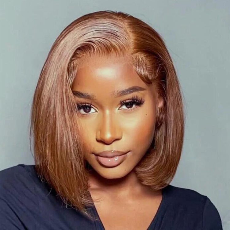 Short Chocolate Brown Virgin Human Hair Bob Wig