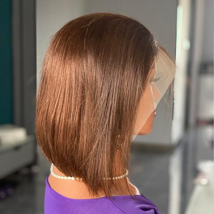 Short Chocolate Brown Virgin Human Hair Bob Wig