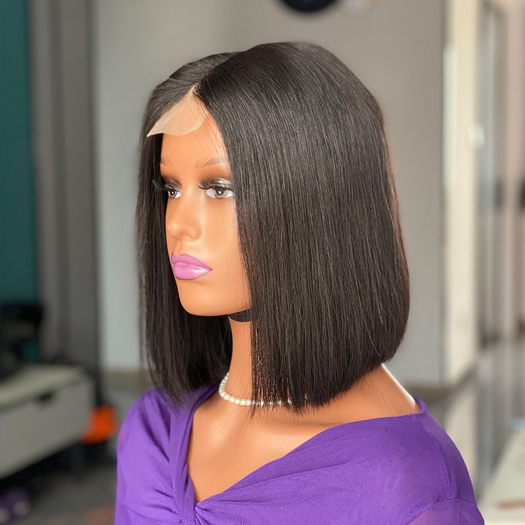 2X6 Double Drawn Bone Straight Human Hair Bob Wig