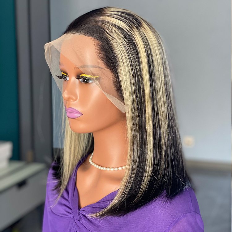 Highlight Color 180 Density Lace Human Hair Bob Wig