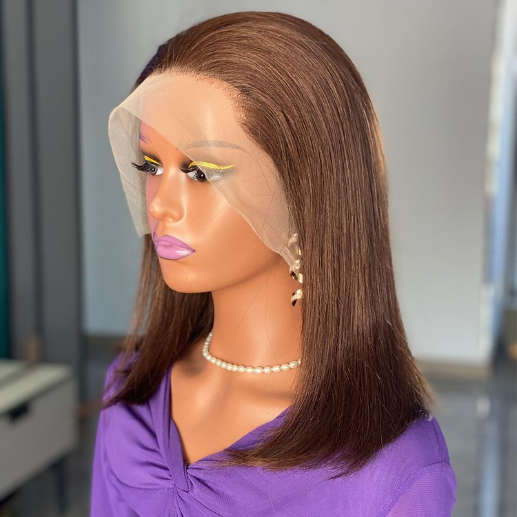 180 Density Chocolate Brown Virgin Human Hair Bob Wig