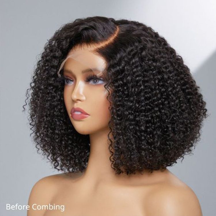 200 Density Curly Virgin Human Hair Bob Wig Natural Black