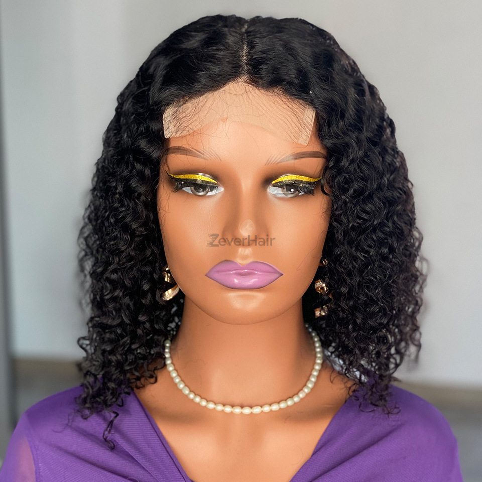 200 Density Curly Virgin Human Hair Bob Wig Natural Black - Zever Hair 1
