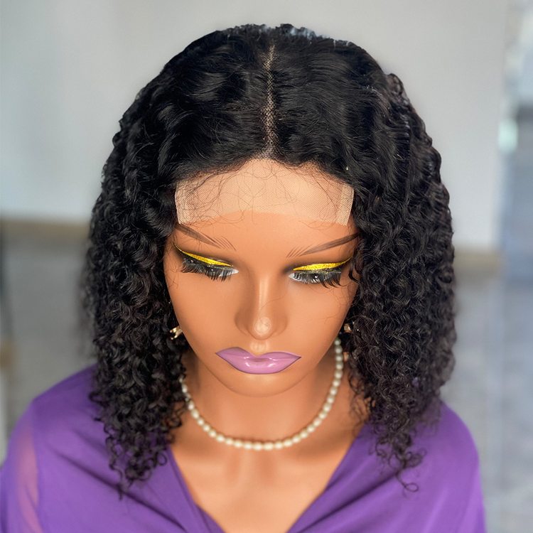 200 Density Curly Virgin Human Hair Bob Wig Natural Black - Zever Hair 2