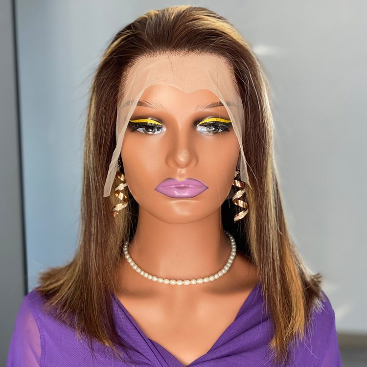 180 Density Highlight Chocolate brown human hair lace front bob wig