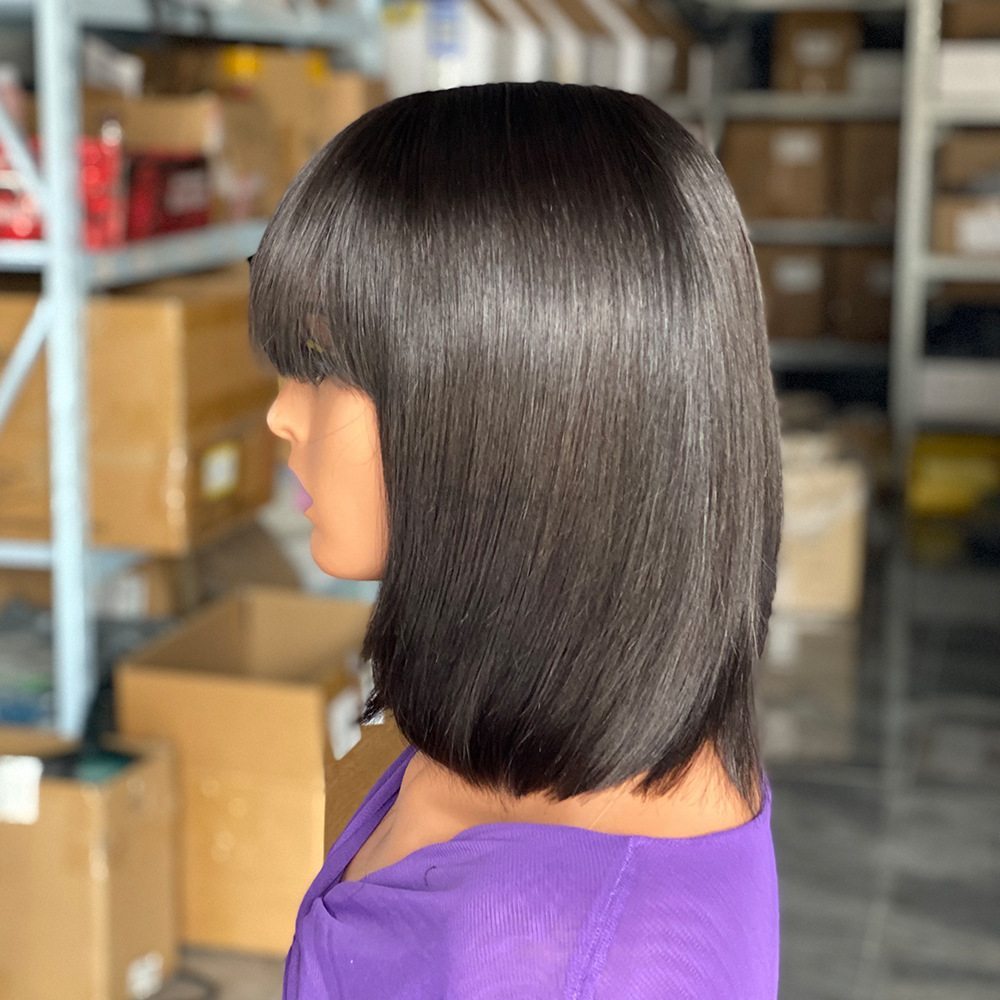 10 Inch 2x4 Human Hair lace Bob Wig With Bangs - Zever Hair 3