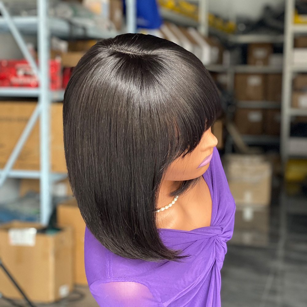 10 Inch 2x4 Human Hair lace Bob Wig With Bangs - Zever Hair 4