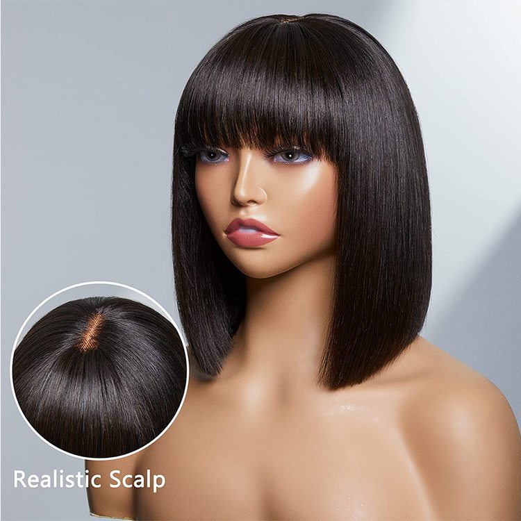 Bone Straight Virgin Human Hair Bob Wigs With Bangs