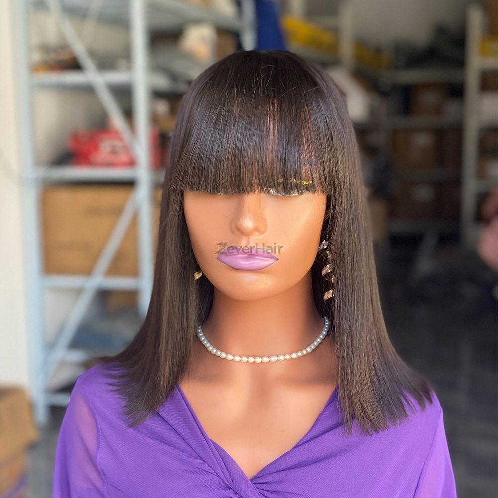 Bone Straight Virgin Human Hair Bob Wigs With Bangs - Zever Hair 2