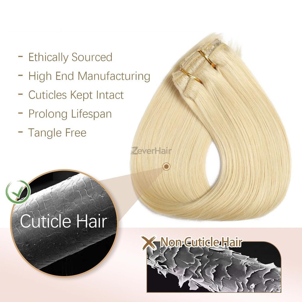 Bleach White Blonde(#613) Premium Straight Clip In Hair Extensions 7 Pieces - Zever Hair 3