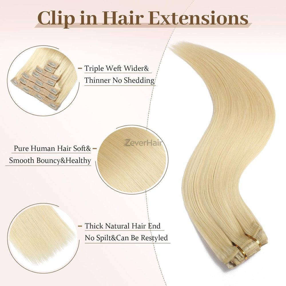 Bleach White Blonde(#613) Premium Straight Clip In Hair Extensions 7 Pieces - Zever Hair 1