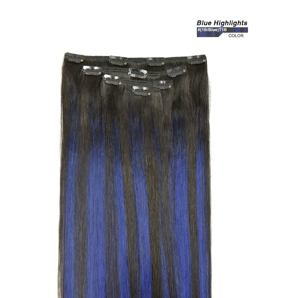 Blue(#Blue) Premium Straight Clip In Hair Extensions 7 Pieces - Zever Hair 2