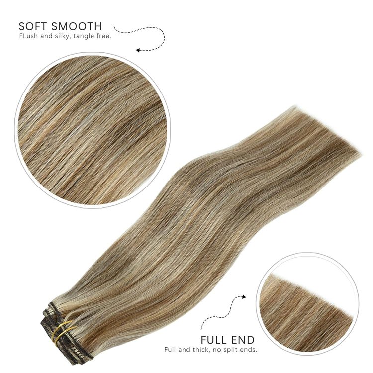 Chestnut Brown/Blonde(#F6-613) Premium Straight Clip In Hair 7 Pieces - Zever Hair 5