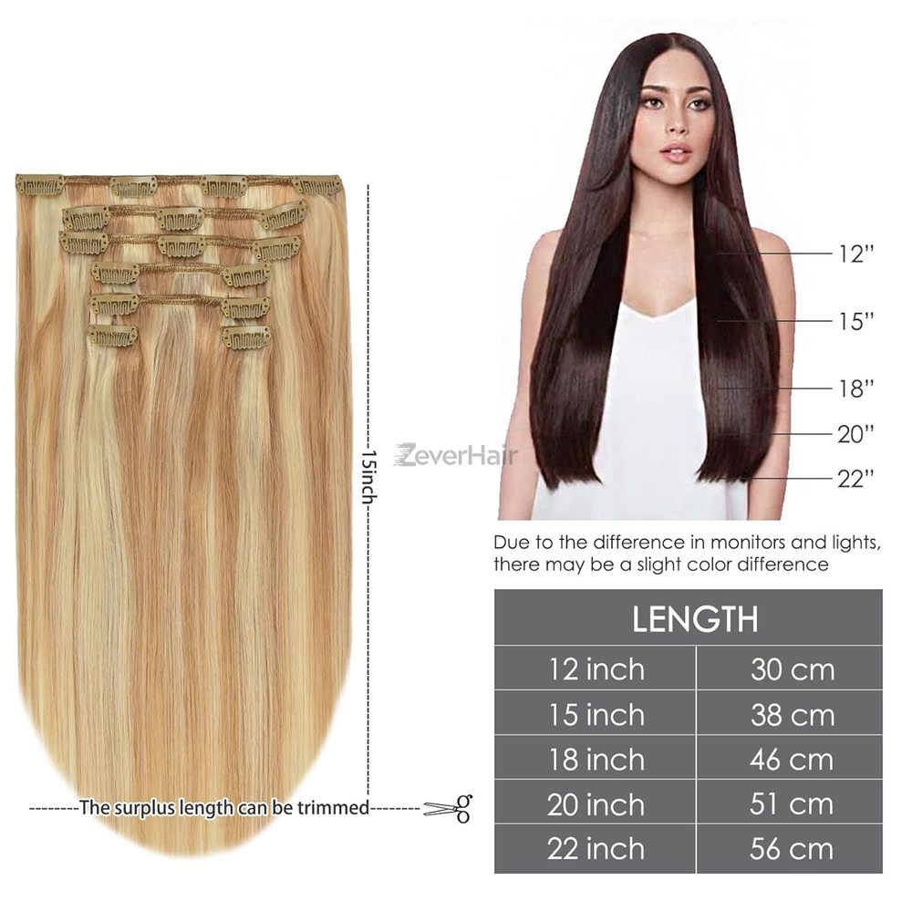 Golden Brown/Blonde(#F12-613) Premium Straight Clip In Hair Extensions 7 Pieces - Zever Hair 2