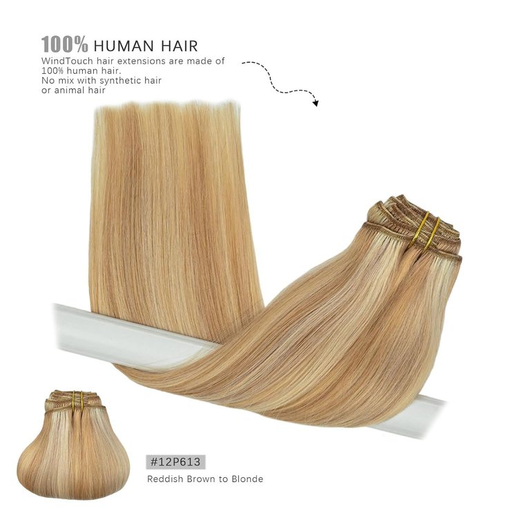 Golden Brown/Blonde(#F12-613) Premium Straight Clip In Hair Extensions 7 Pieces - Zever Hair 3