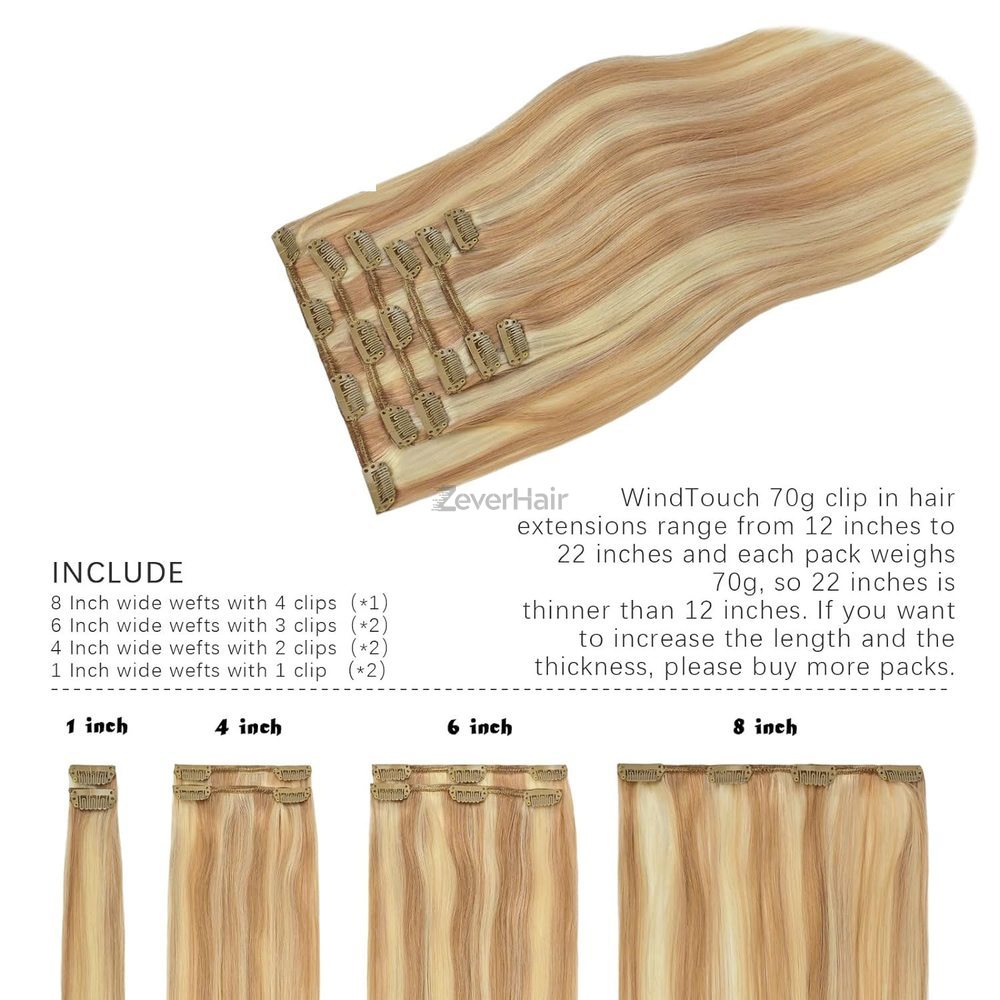Golden Brown/Blonde(#F12-613) Premium Straight Clip In Hair Extensions 7 Pieces - Zever Hair 4