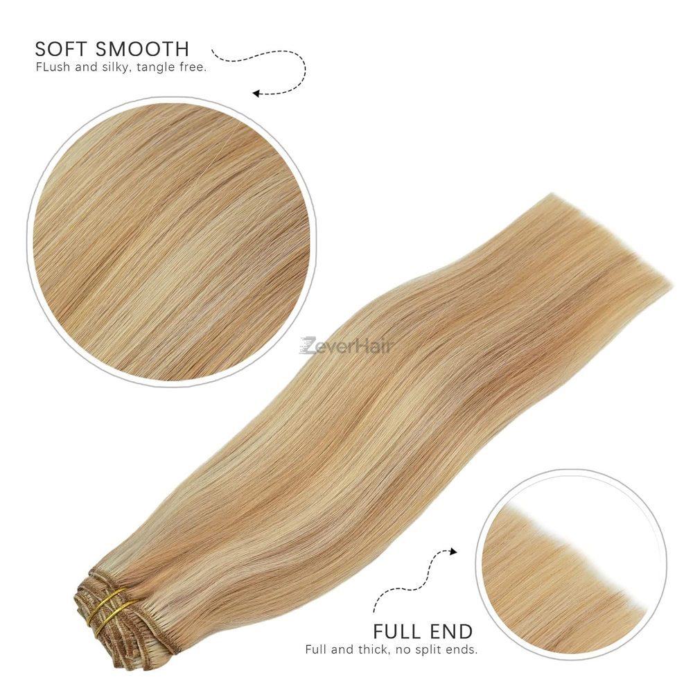 Golden Brown/Blonde(#F12-613) Premium Straight Clip In Hair Extensions 7 Pieces - Zever Hair 5
