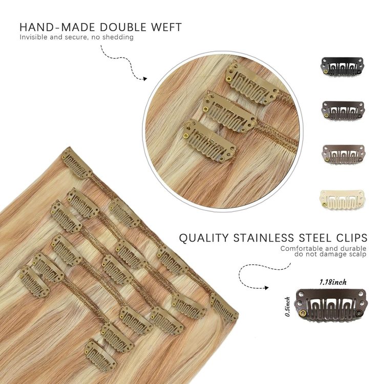 Golden Brown/Blonde(#F12-613) Premium Straight Clip In Hair Extensions 7 Pieces - Zever Hair 6