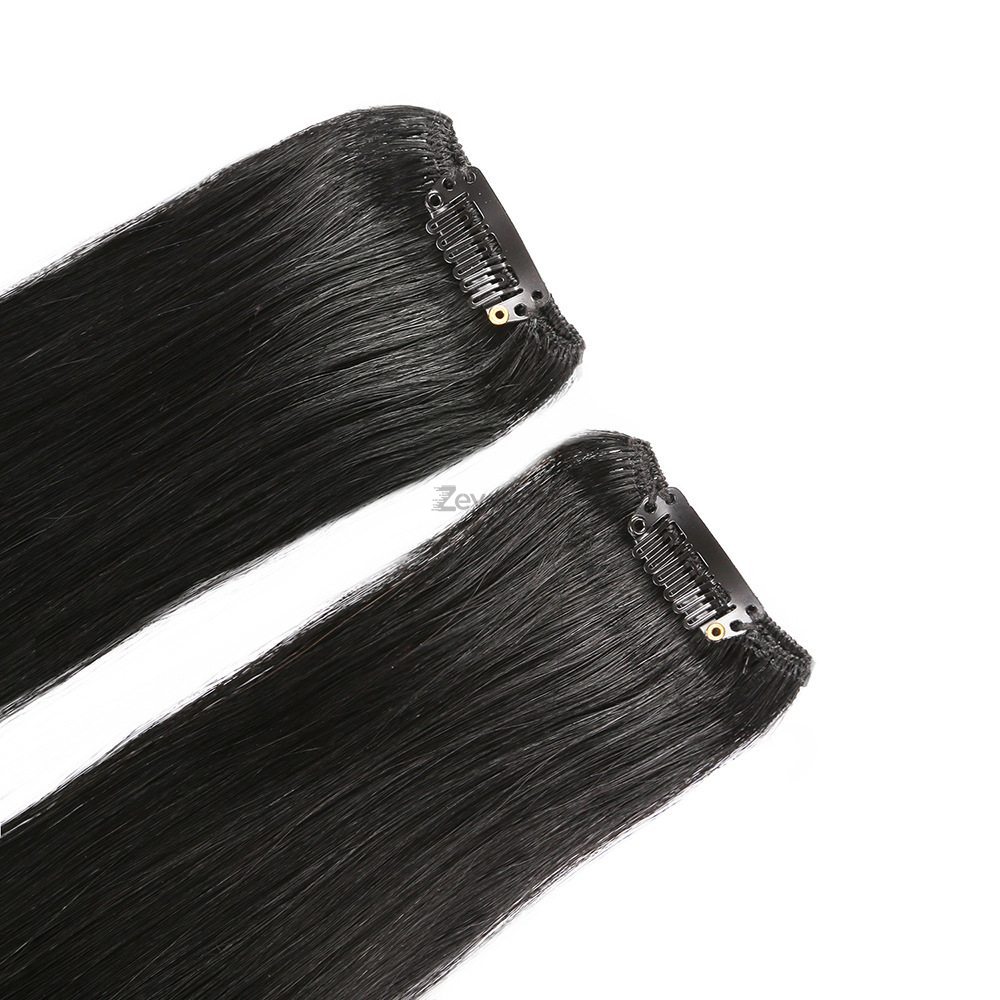 Jet Black(#1) Premium Straight Clip In Hair Extensions 7 Pieces - Zever Hair 3