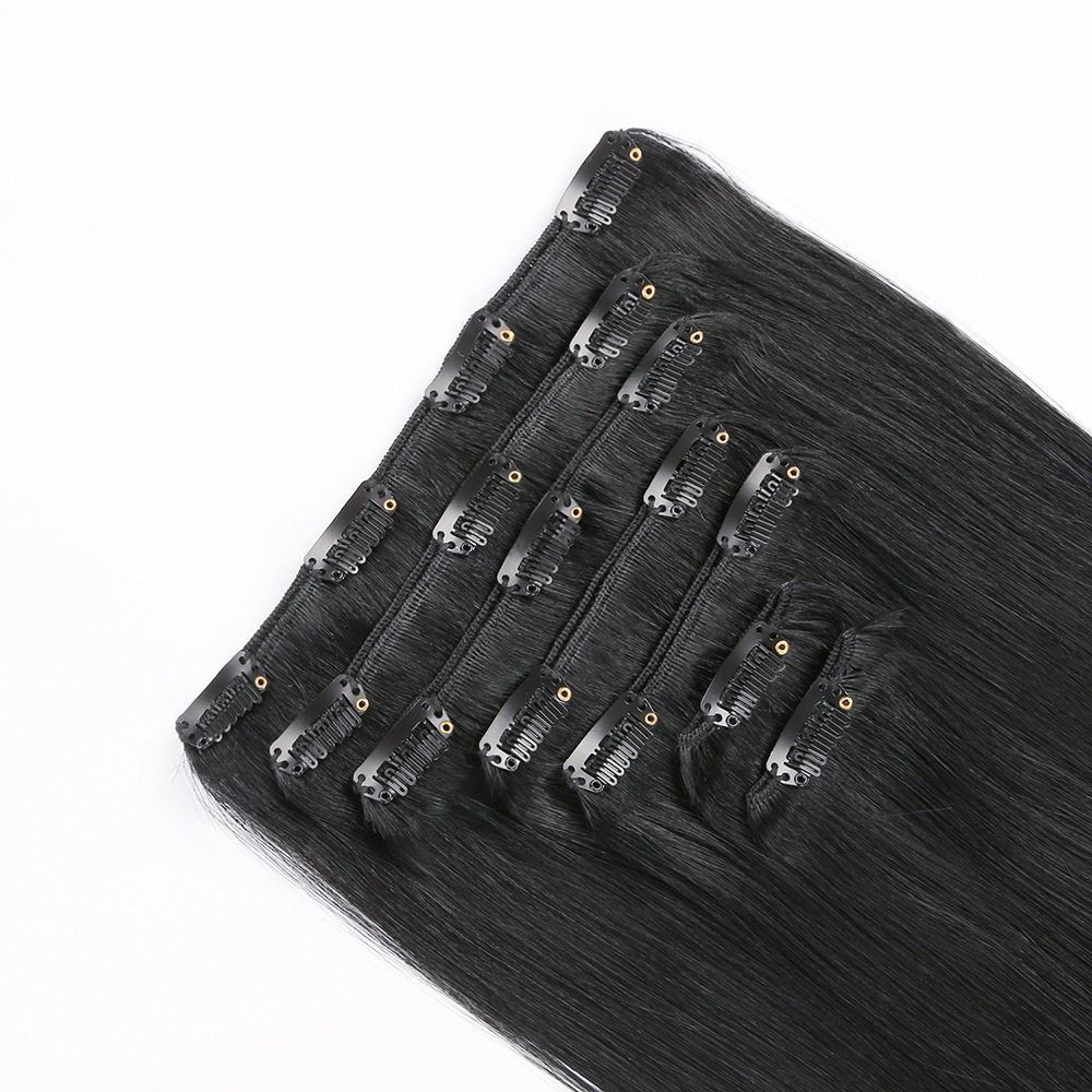 Jet Black(#1) Premium Straight Clip In Hair Extensions 7 Pieces - Zever Hair 4