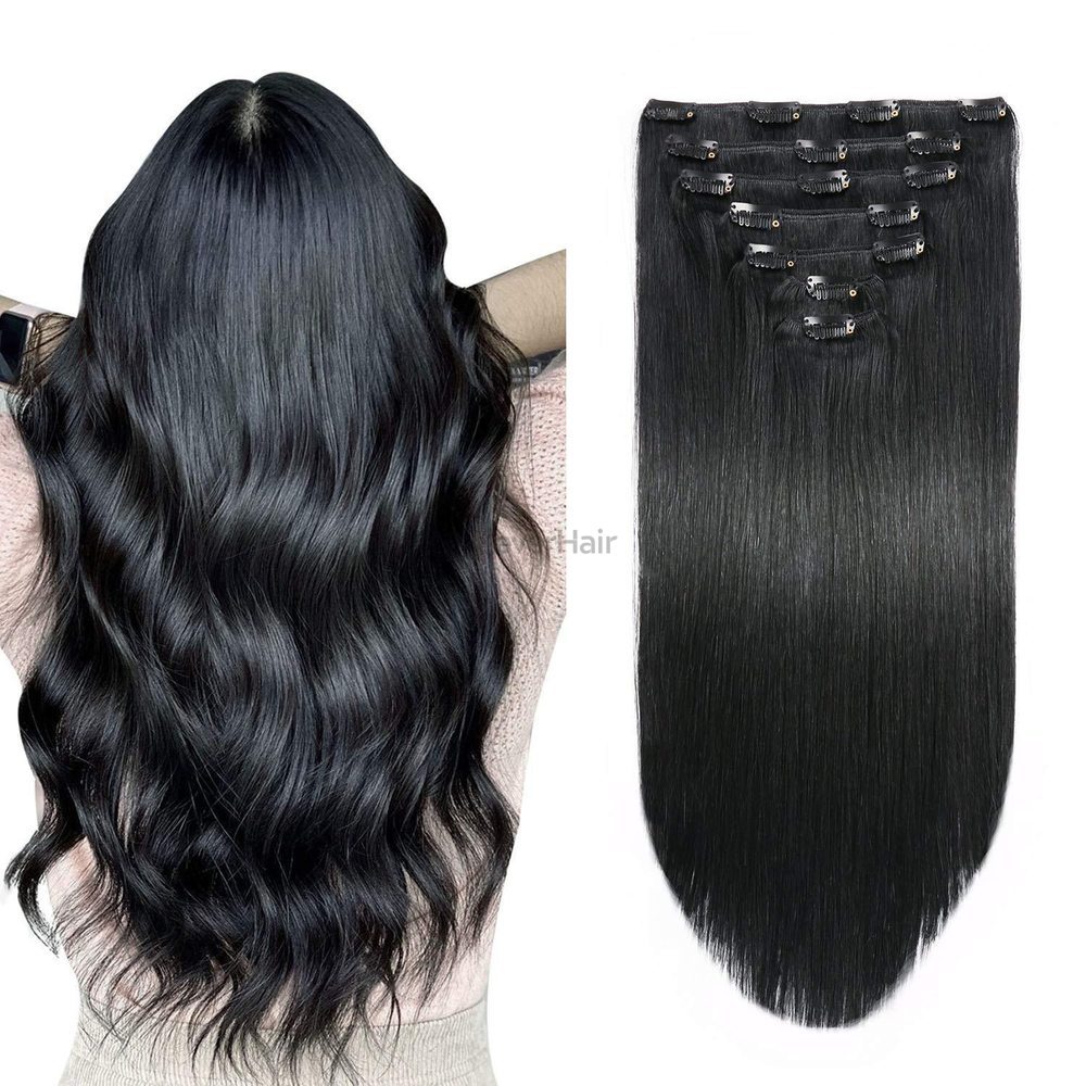 Jet Black(#1) Premium Straight Clip In Hair Extensions 7 Pieces - Zever Hair 0