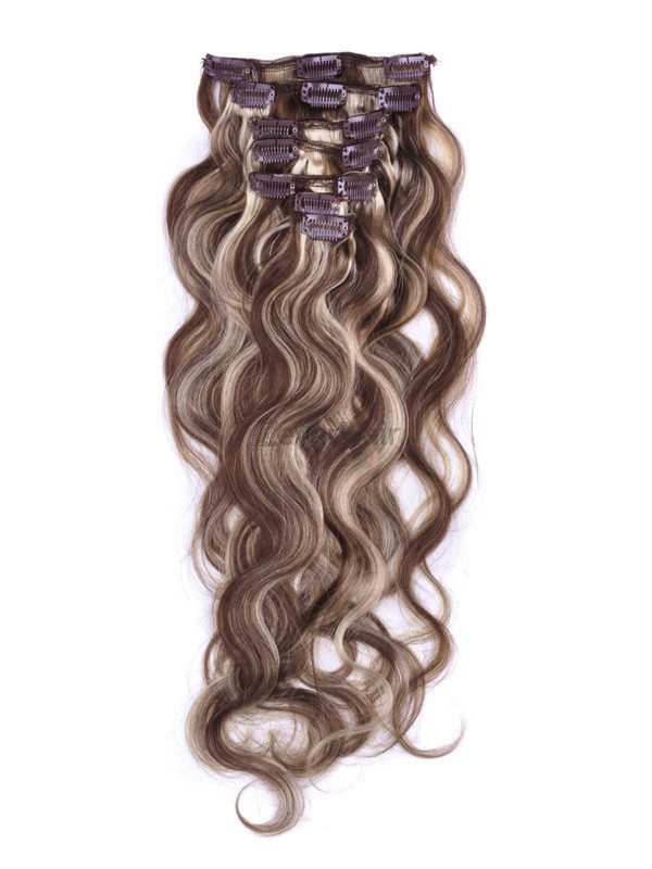 Brown/Blonde(#P4-22) Premium Body Wave Clip In Hair Extensions 7 Pieces - Zever Hair 0