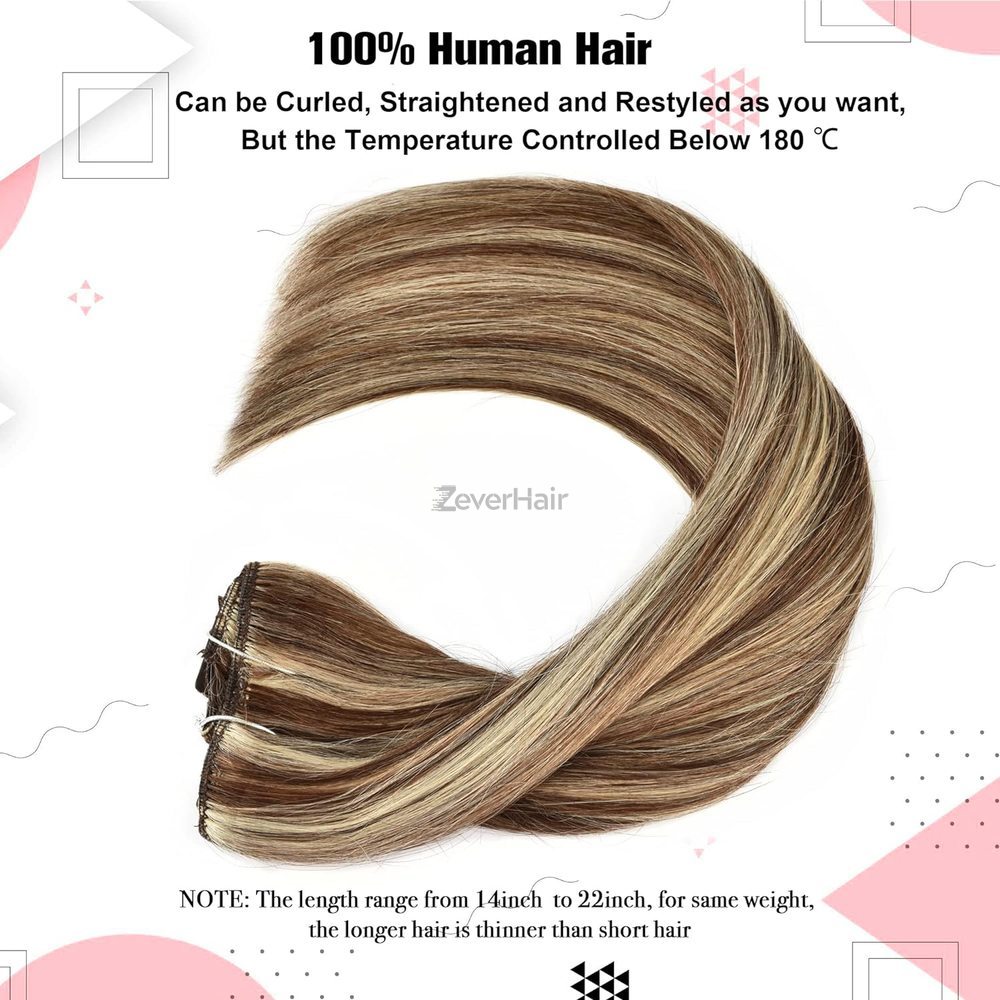 Brown/Blonde(#P4-22) Premium Straight Clip In Hair Extensions 7 Pieces - Zever Hair 1