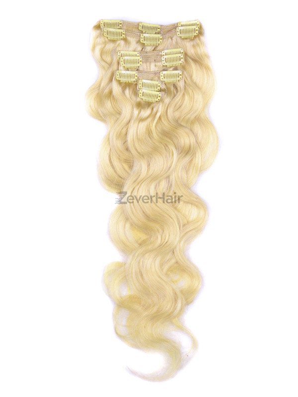 Ash/White Blonde(#P18-613) Premium Body Wave Clip In Hair Extensions 7 Pieces - Zever Hair 0