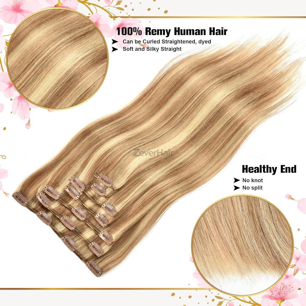Ash/White Blonde(#P18-613) Premium Straight Clip In Hair Extensions 7 Pieces - Zever Hair 5