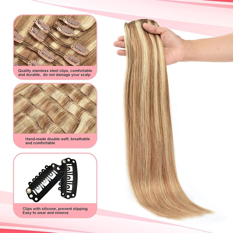 Ash/White Blonde(#P18-613) Premium Straight Clip In Hair Extensions 7 Pieces - Zever Hair 3