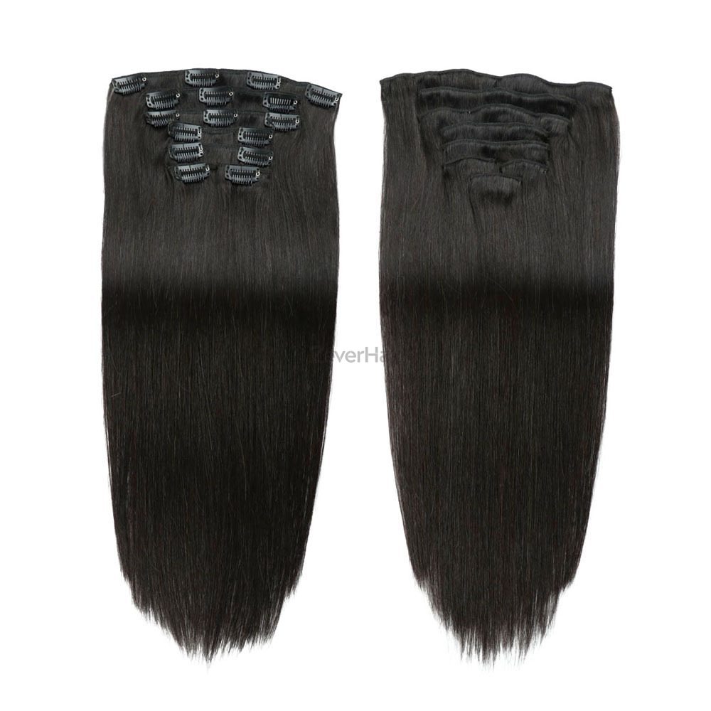 Natural Black(#1B) Straight Premium Clip In Hair Extensions 7 Pieces - Zever Hair 2
