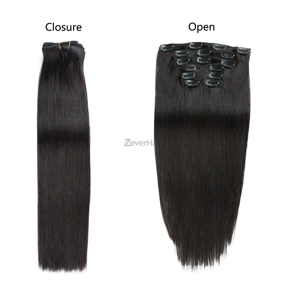 Natural Black(#1B) Straight Premium Clip In Hair Extensions 7 Pieces - Zever Hair 1