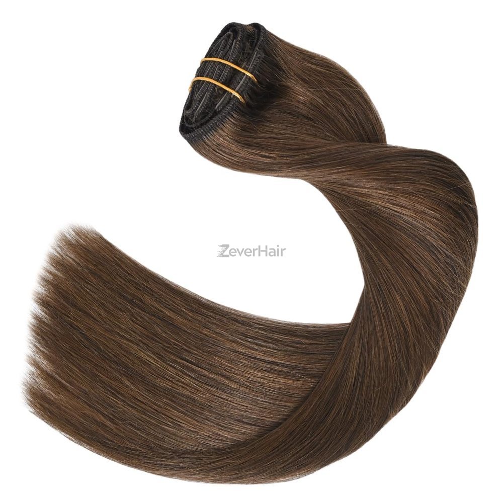 Medium Brown(#4) Premium Straight Clip In Hair Extensions 7 Pieces - Zever Hair 1