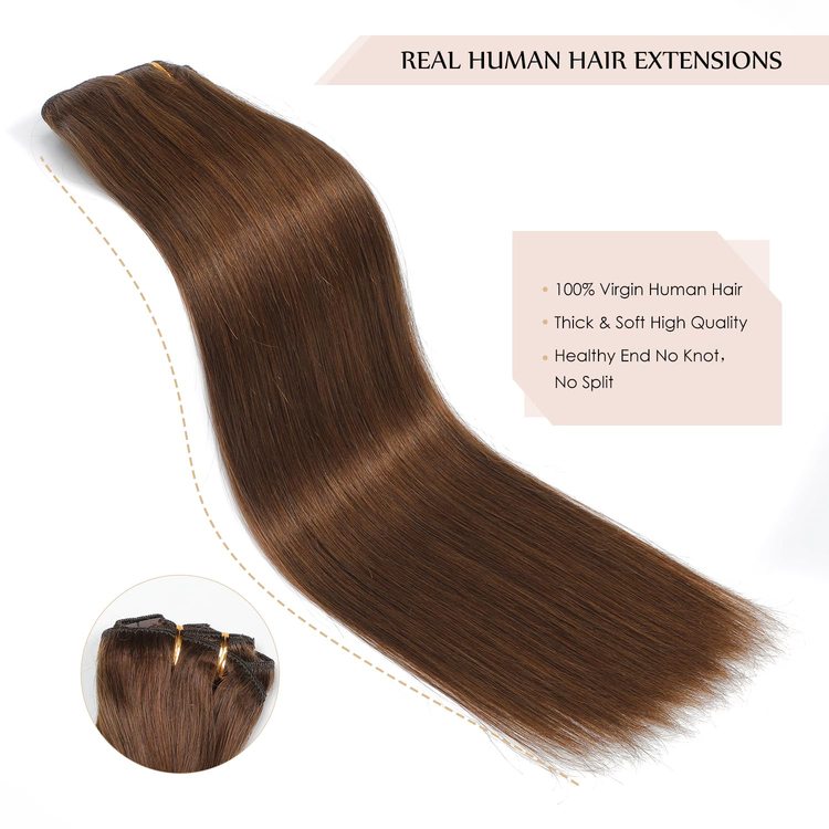 Medium Brown(#4) Premium Straight Clip In Hair Extensions 7 Pieces - Zever Hair 2