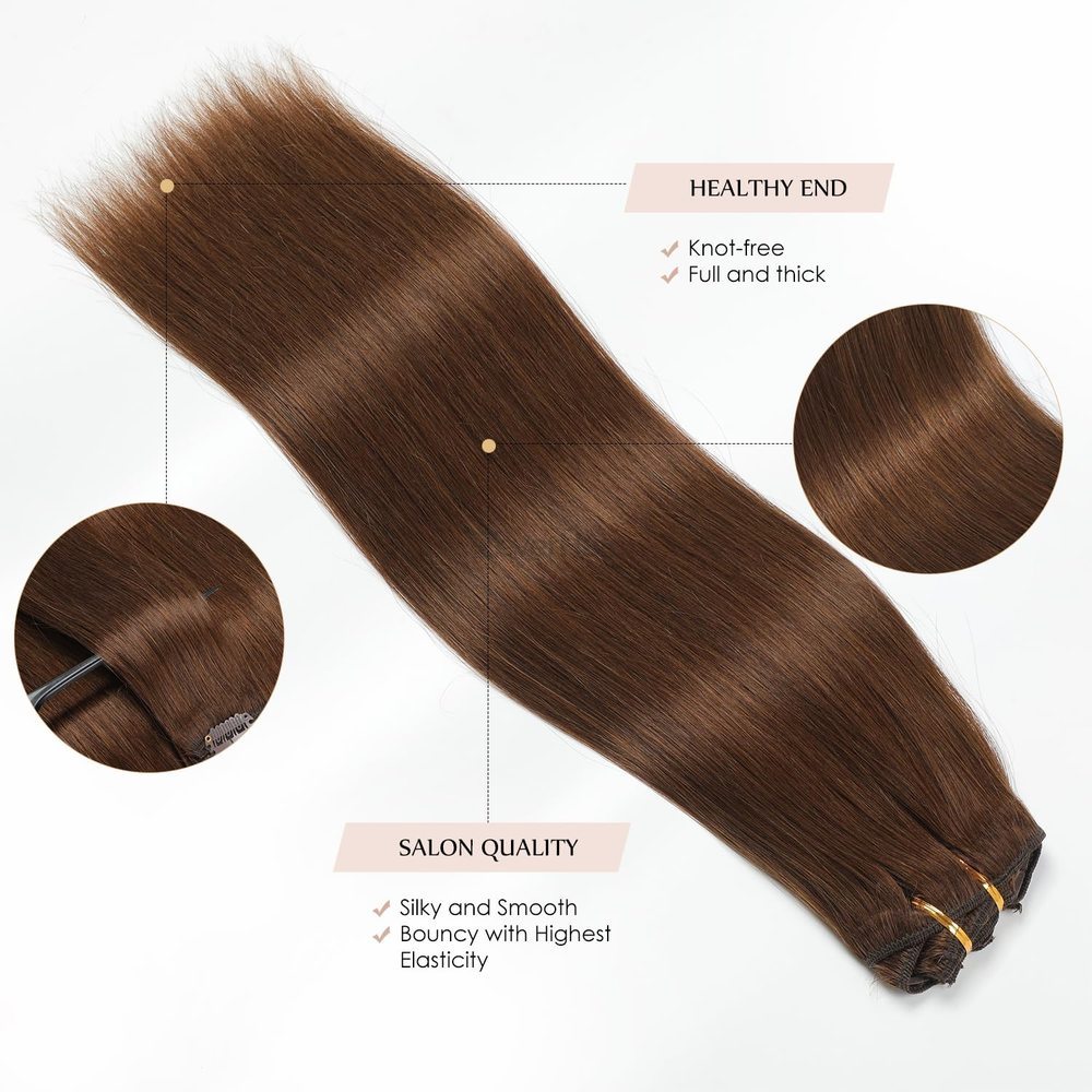 Medium Brown(#4) Premium Straight Clip In Hair Extensions 7 Pieces - Zever Hair 4