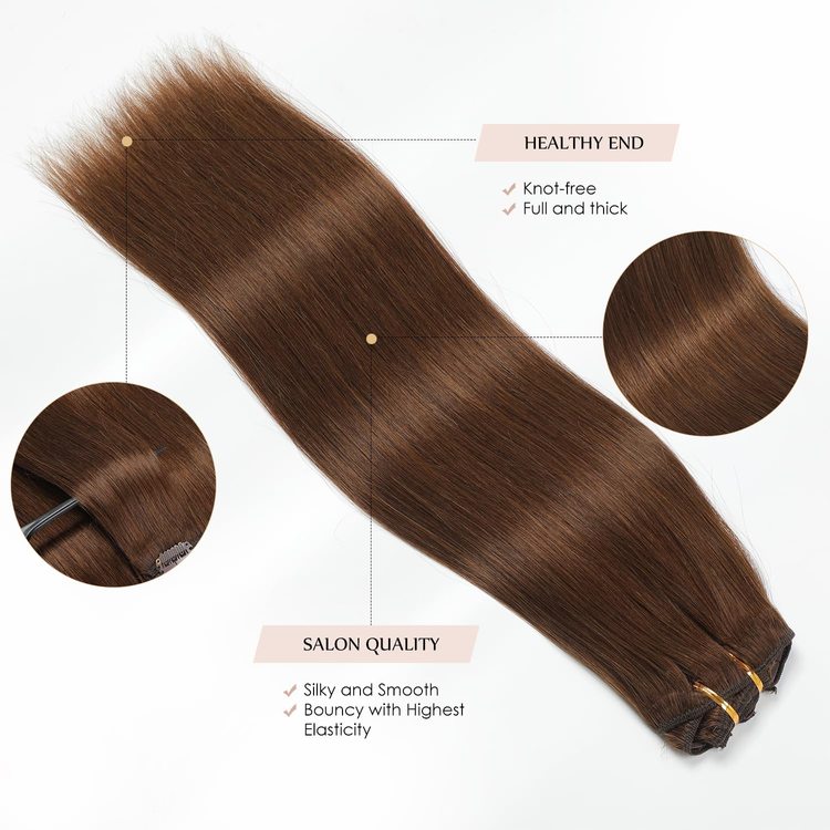 Medium Brown(#4) Premium Straight Clip In Hair Extensions 7 Pieces - Zever Hair 4