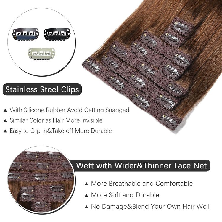 Medium Brown(#4) Premium Straight Clip In Hair Extensions 7 Pieces - Zever Hair 5